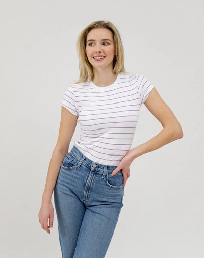 RIBBED T-SHIRT T-Shirt BRUNETTE THE LABEL XS/S WHITE/LAVENDER 