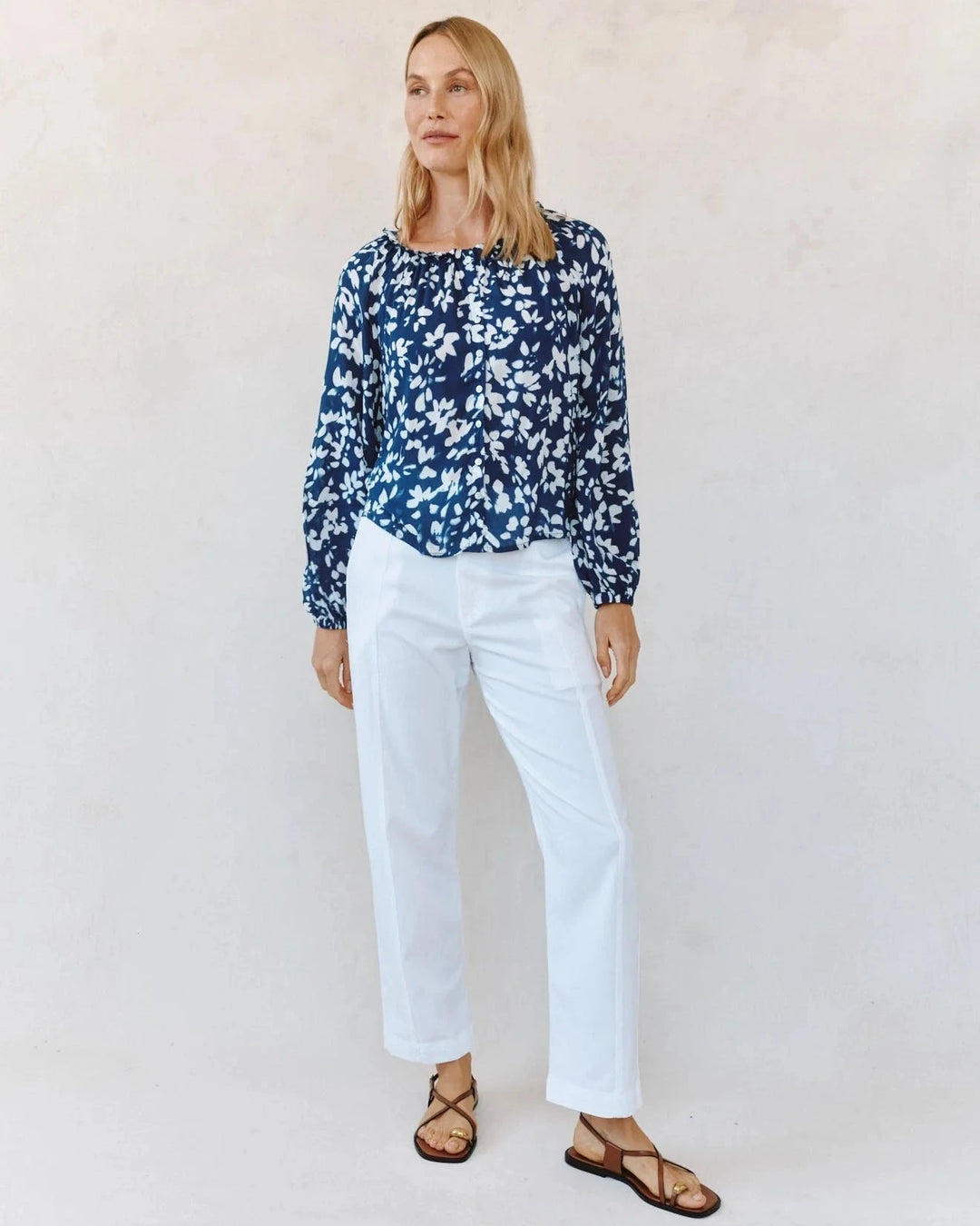 RUFFLE NECK RAGLAN BUTTON DOWN top BELLA DAHL 