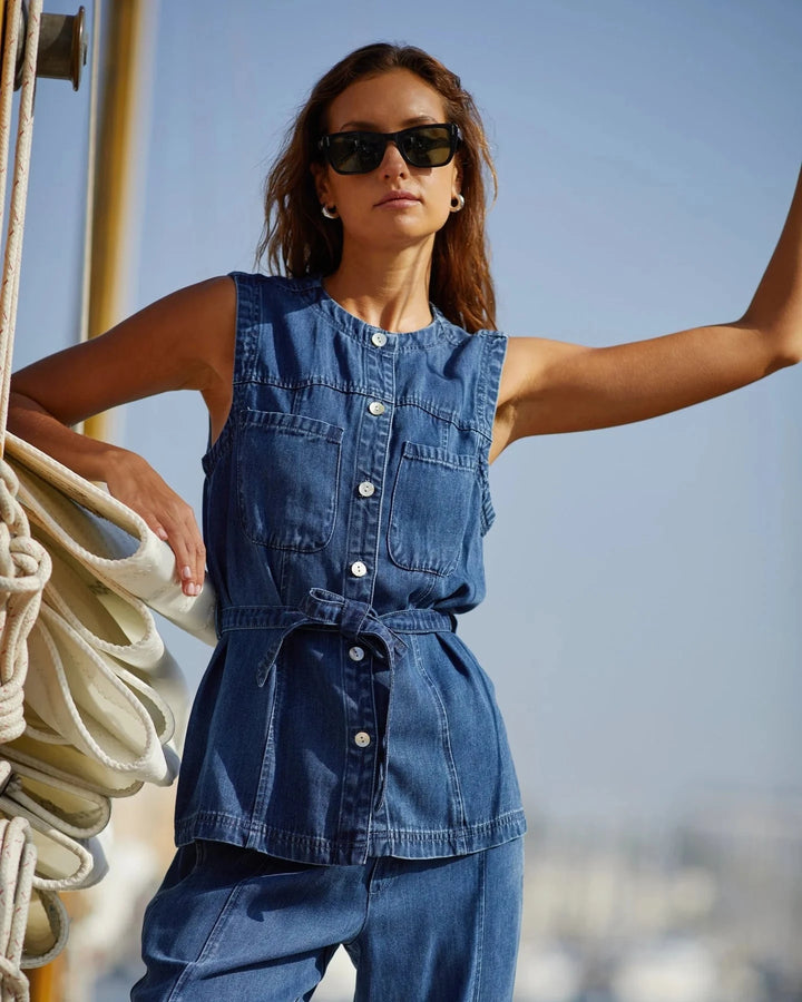 SEAMED BELTED VEST top BELLA DAHL 