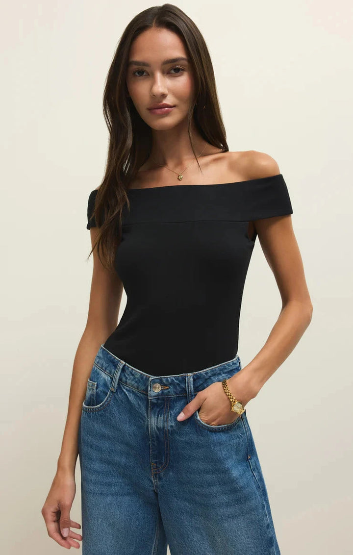 SECOND SKIN OFF SHOULDER TOP TOP Z SUPPLY XS BLACK 