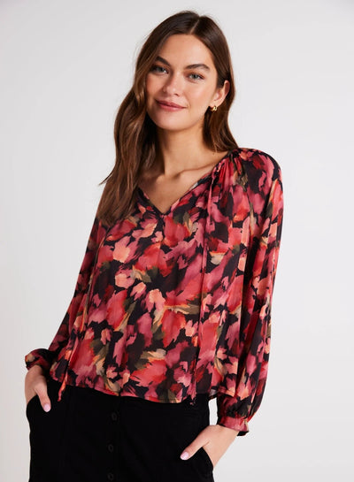 SHIRRED RAGLAN TIE FRONT BLOUSE TOP BELLA DAHL 