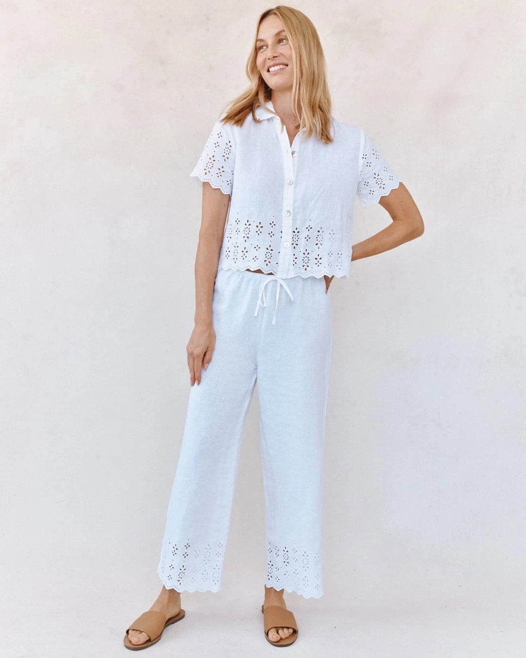 SHORT SLEEVE EMBROIDERED BUTTON DOWN TOP BELLA DAHL 
