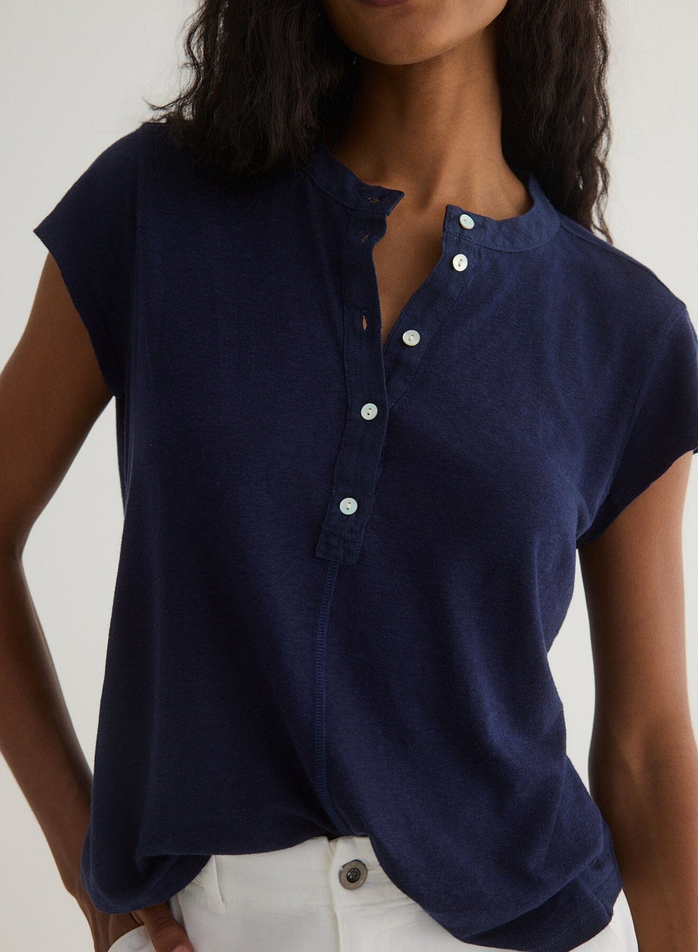 SHORT SLEEVE PLACKET PULLOVER top BELLA DAHL 