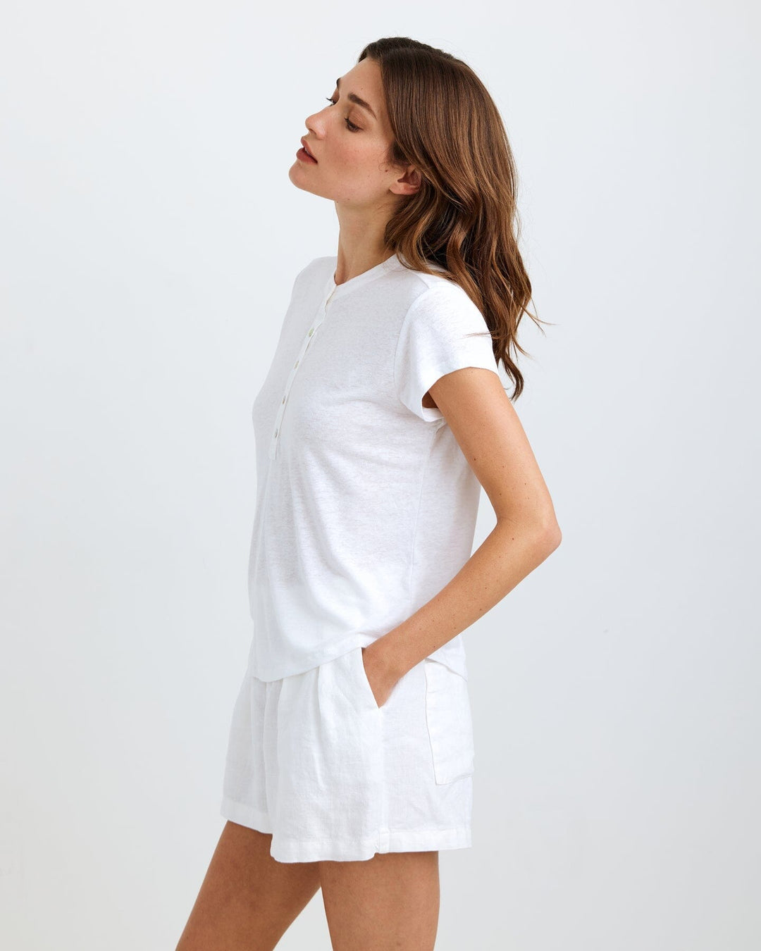 SHORT SLEEVE PLACKET PULLOVER top BELLA DAHL 