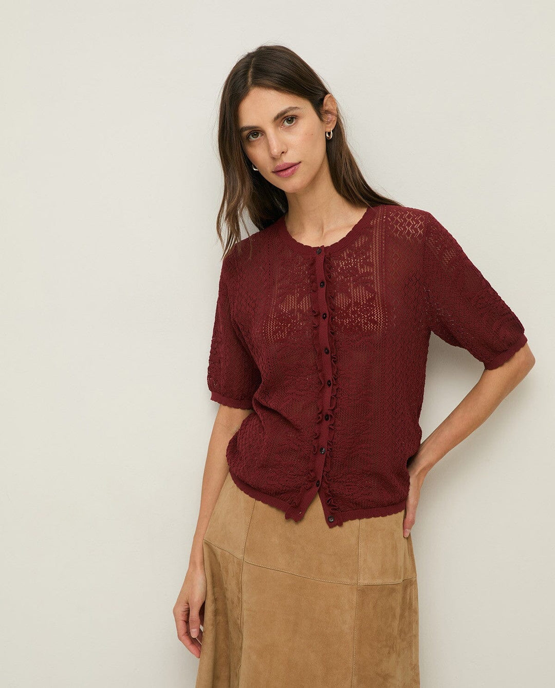 SHORT SLEEVE ROUND NECK CARDIGAN Cardigan YERSE 