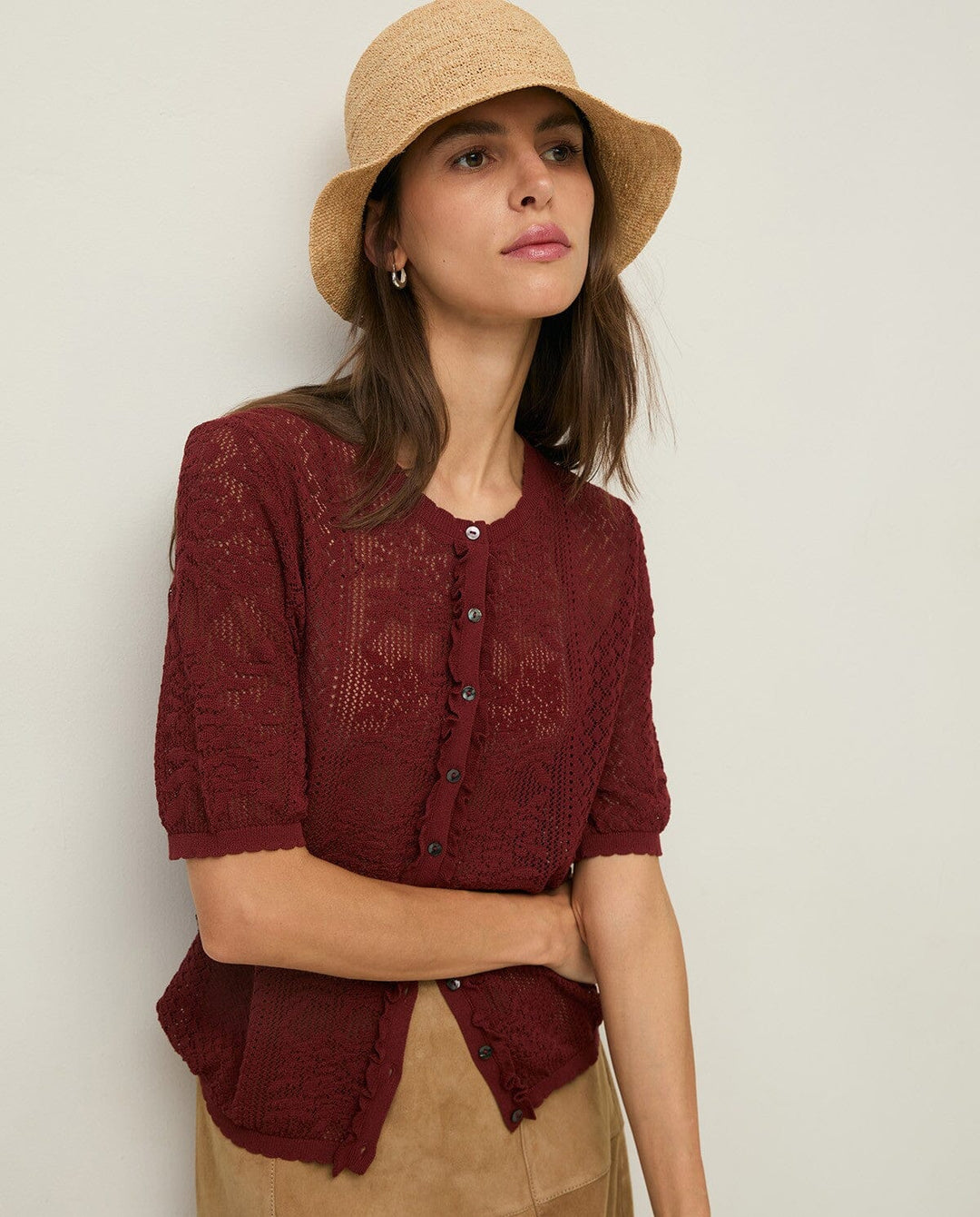 SHORT SLEEVE ROUND NECK CARDIGAN Cardigan YERSE 