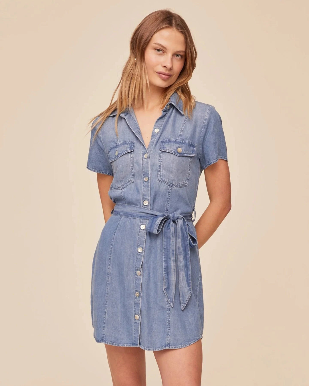 SHORT SLEEVE SEAMED SHIRT DRESS Dress Bella Maas Boutique 