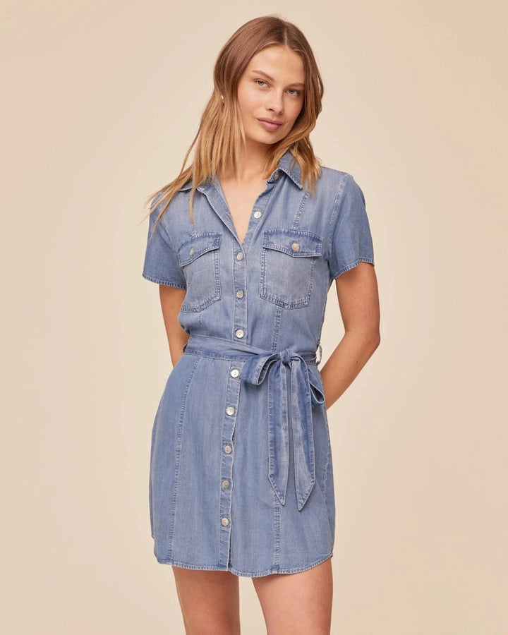SHORT SLEEVE SEAMED SHIRT DRESS Dress Bella Maas Boutique 