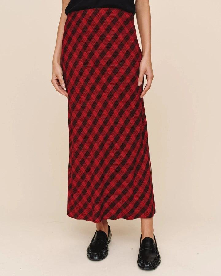 SIDE SLIT BIAS MAXI SKIRT SKIRT BELLA DAHL XS RED CHECK 