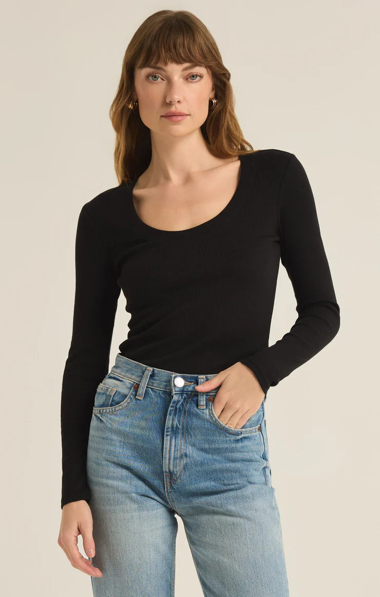 SIRENA RIB LONG SLEEVE TEE TOP Z SUPPLY XS BLACK 