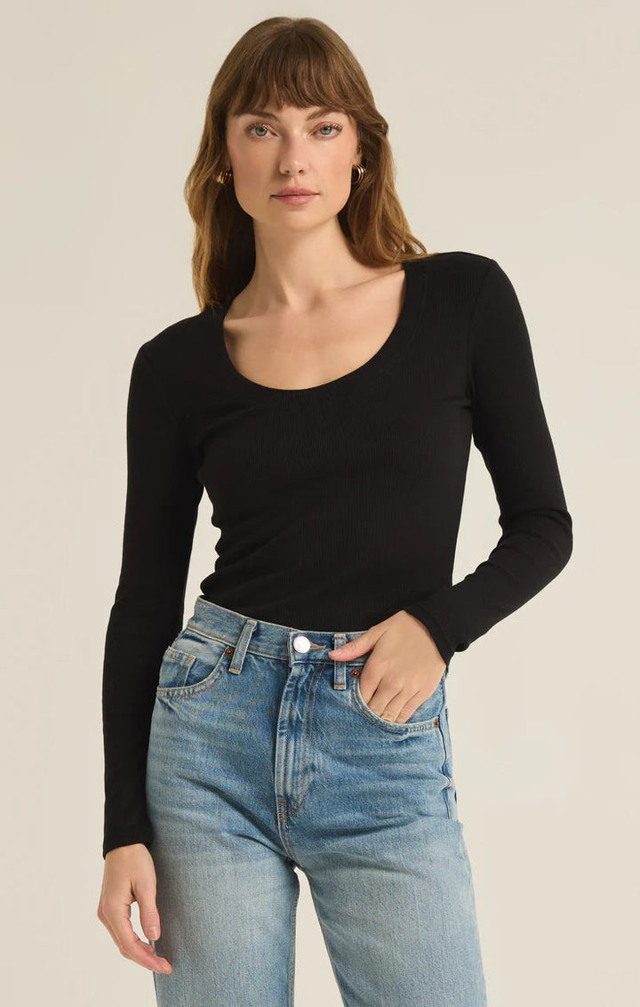 SIRENA RIB LONG SLEEVE TEE TOP Z SUPPLY XS BLACK 