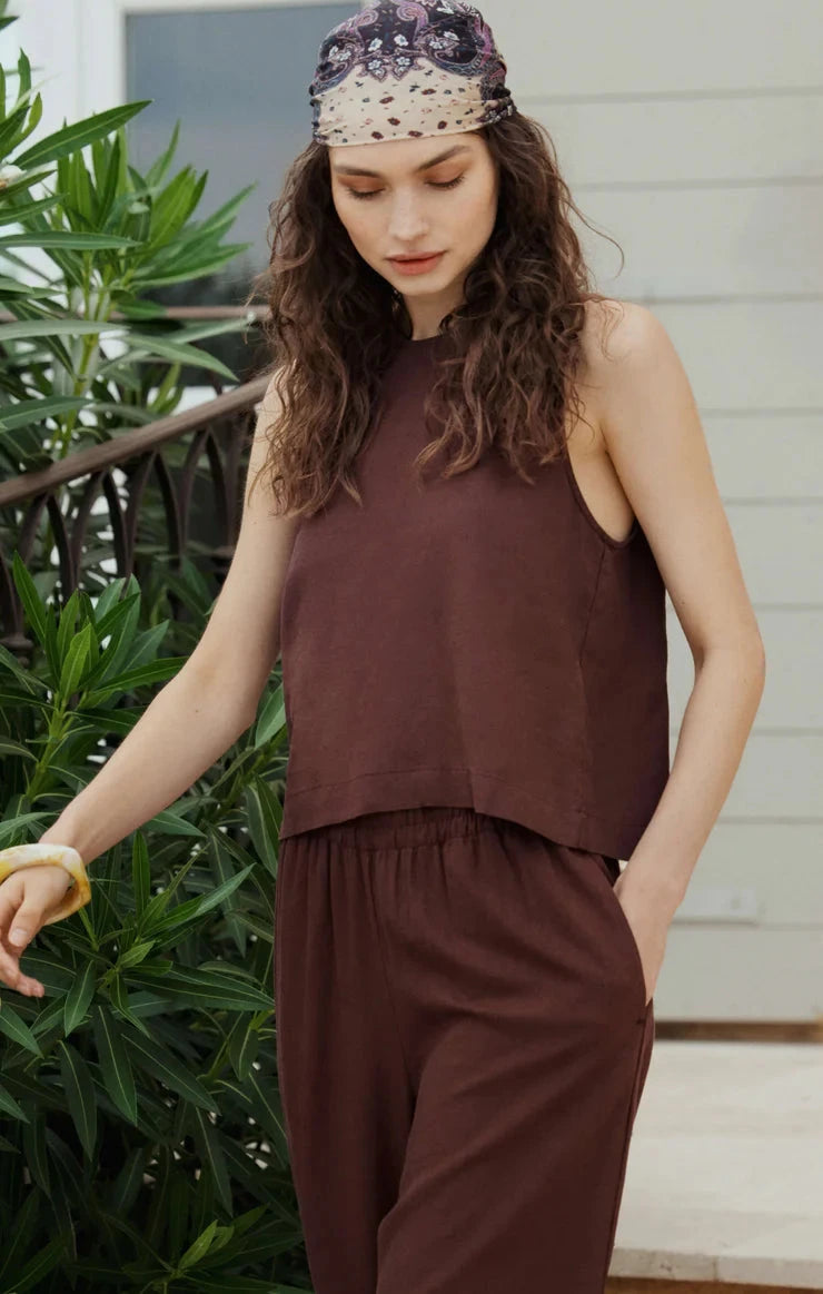 SLOANE LINEN TANK TOP Z SUPPLY XS CHOCOLATE CHERRY 