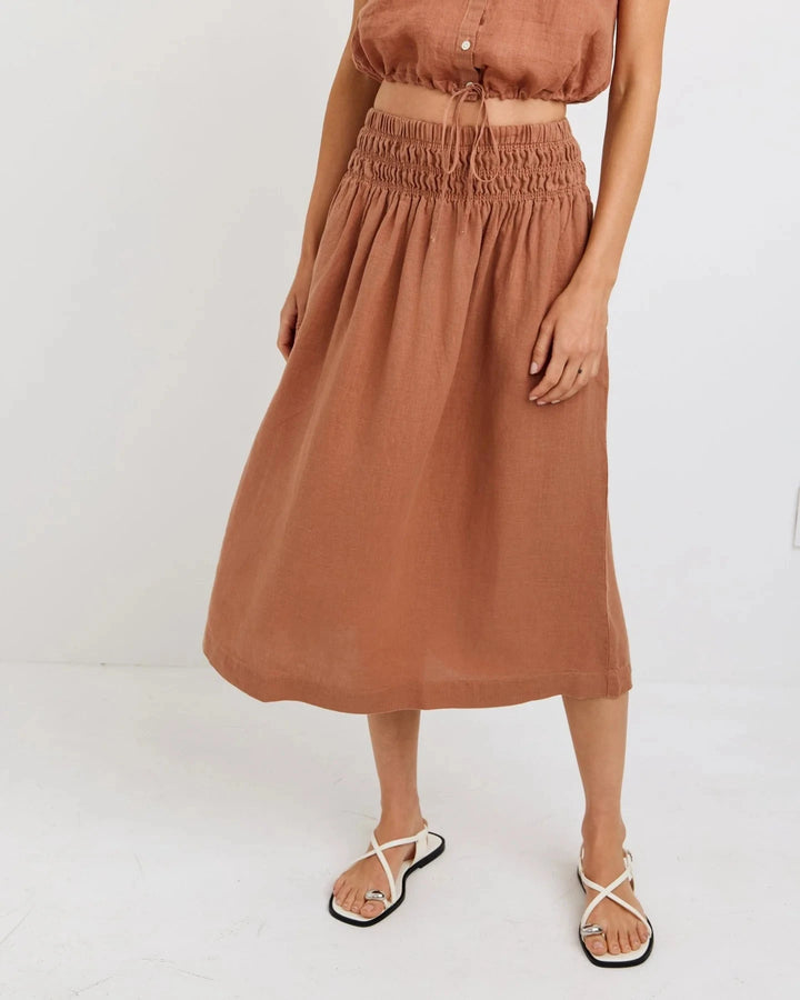 SMOCKED WAIST SKIRT skirt BELLA DAHL XS COASTAL BROWN 
