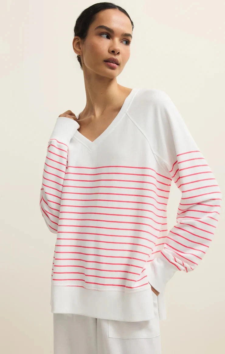 STRIPE V-NECK WEEKENDER SWEATER Z SUPPLY 