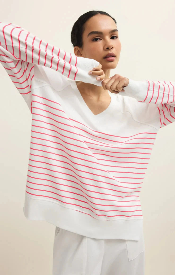 STRIPE V-NECK WEEKENDER SWEATER Z SUPPLY 