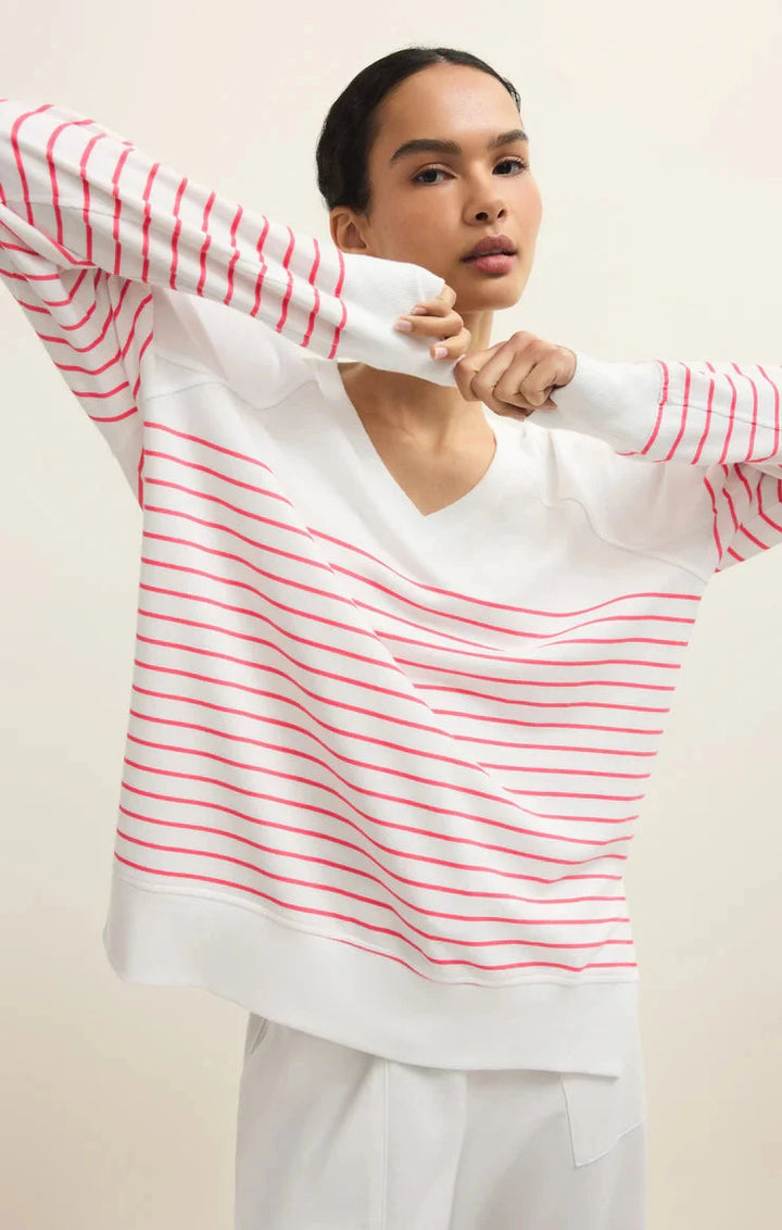 STRIPE V-NECK WEEKENDER SWEATER Z SUPPLY 