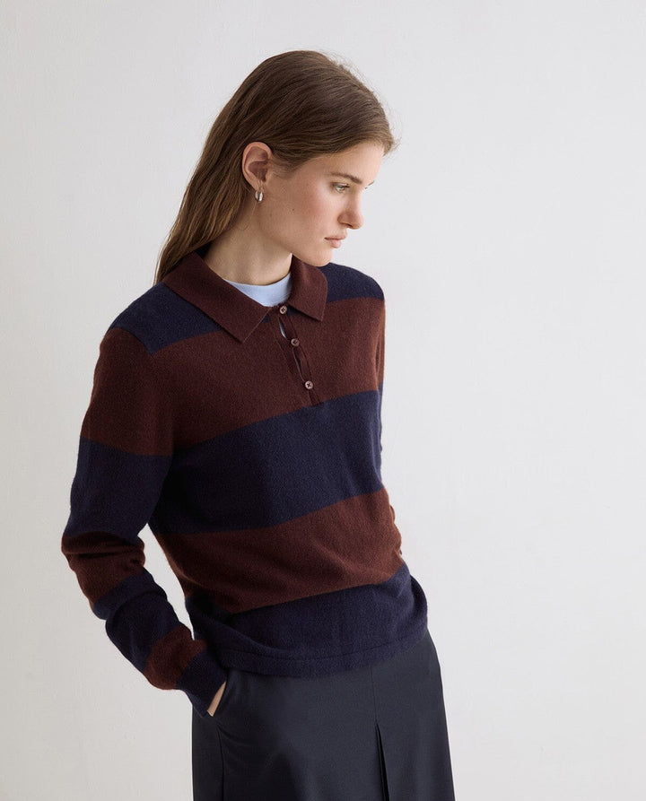 STRIPED FINE KNIT POLO SWEATER SWEATER YERSE 