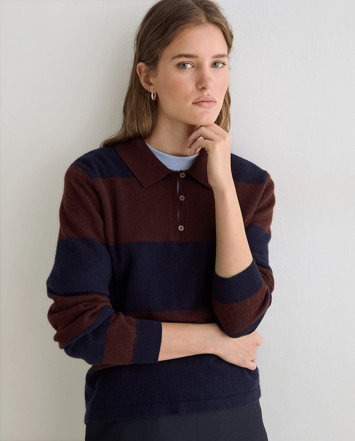 STRIPED FINE KNIT POLO SWEATER SWEATER YERSE 