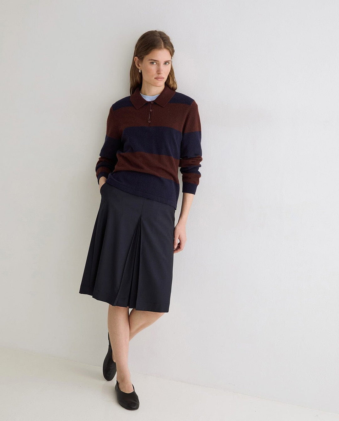 STRIPED FINE KNIT POLO SWEATER SWEATER YERSE 