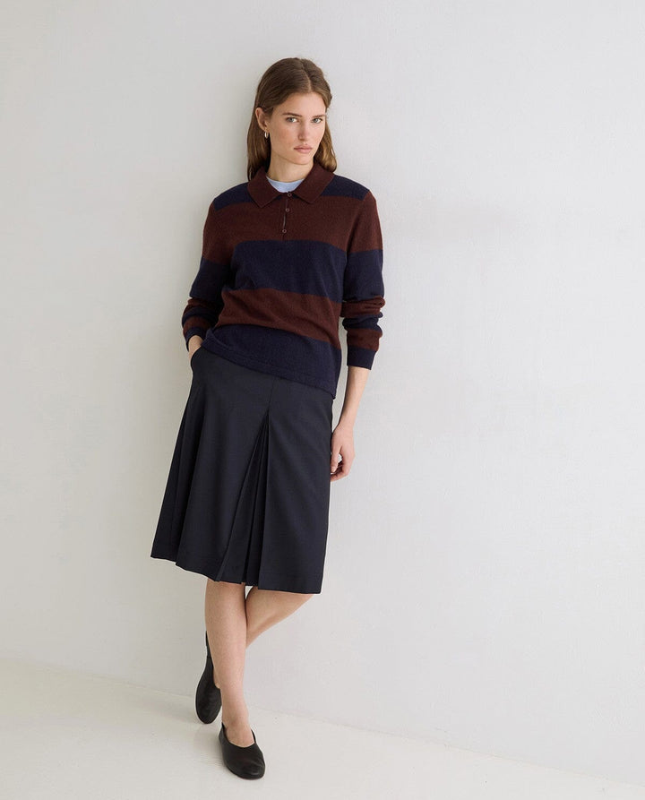 STRIPED FINE KNIT POLO SWEATER SWEATER YERSE 