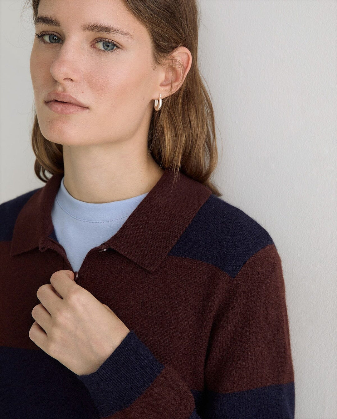 STRIPED FINE KNIT POLO SWEATER SWEATER YERSE 