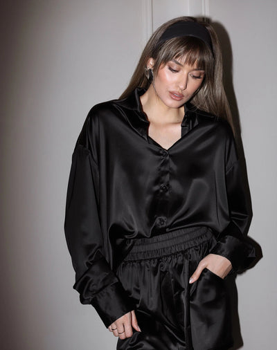 THE BIANCA SATIN BUTTON UP Top BRUNETTE THE LABEL 