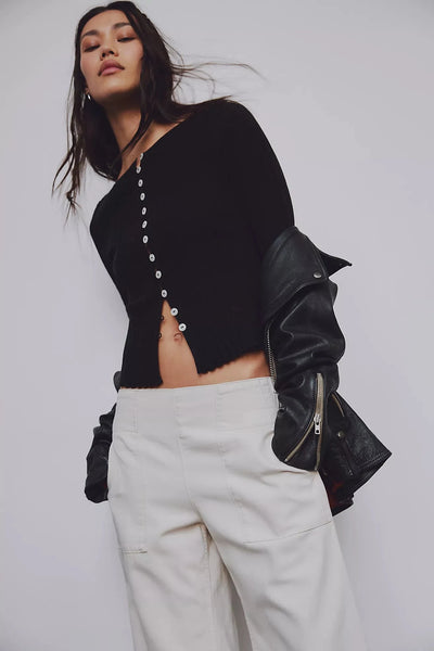 TILLY LONG SLEEVE CARDI TOP Free People XS BLACK 